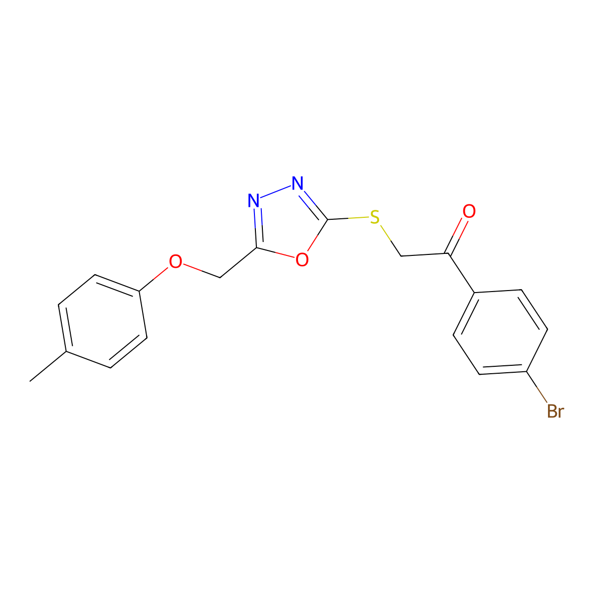 1-(4-Bromophenyl)-2-({5-[(4-methylphenoxy)methyl]-1,3,4-oxadiazol-2-yl}sulfanyl)ethanone molecular structure, CAS 694468-29-6
