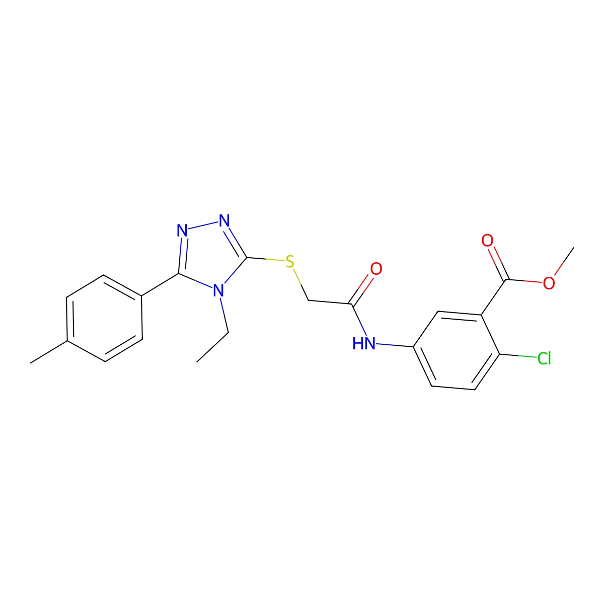 methyl 2-chloro-5-[({[4-ethyl-5-(4-methylphenyl)-4H-1,2,4-triazol-3-yl]sulfanyl}acetyl)amino]benzoate molecular structure, CAS 694468-33-2