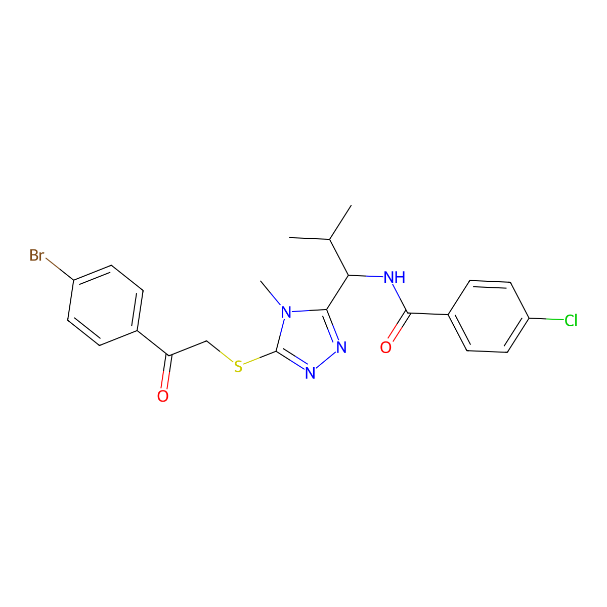 N-[1-[5-[2-(4-bromophenyl)-2-oxoethyl]sulfanyl-4-methyl-1,2,4-triazol-3-yl]-2-methylpropyl]-4-chlorobenzamide molecular structure, CAS 694468-36-5