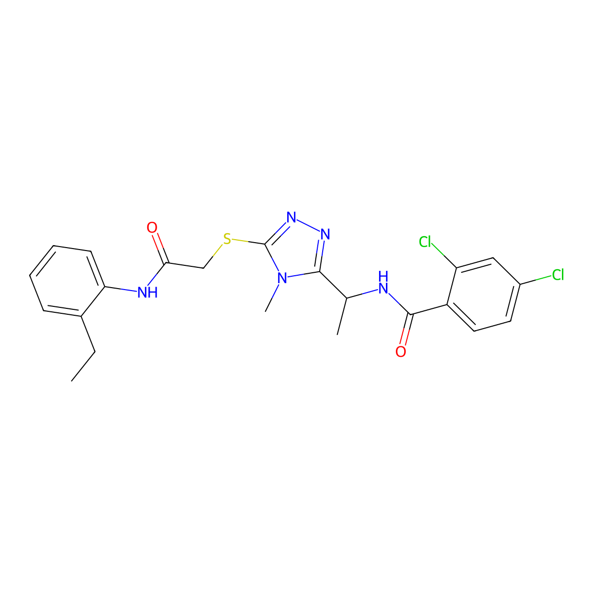 2,4-dichloro-N-[1-[5-[2-(2-ethylanilino)-2-oxoethyl]sulfanyl-4-methyl-1,2,4-triazol-3-yl]ethyl]benzamide molecular structure, CAS 694468-37-6