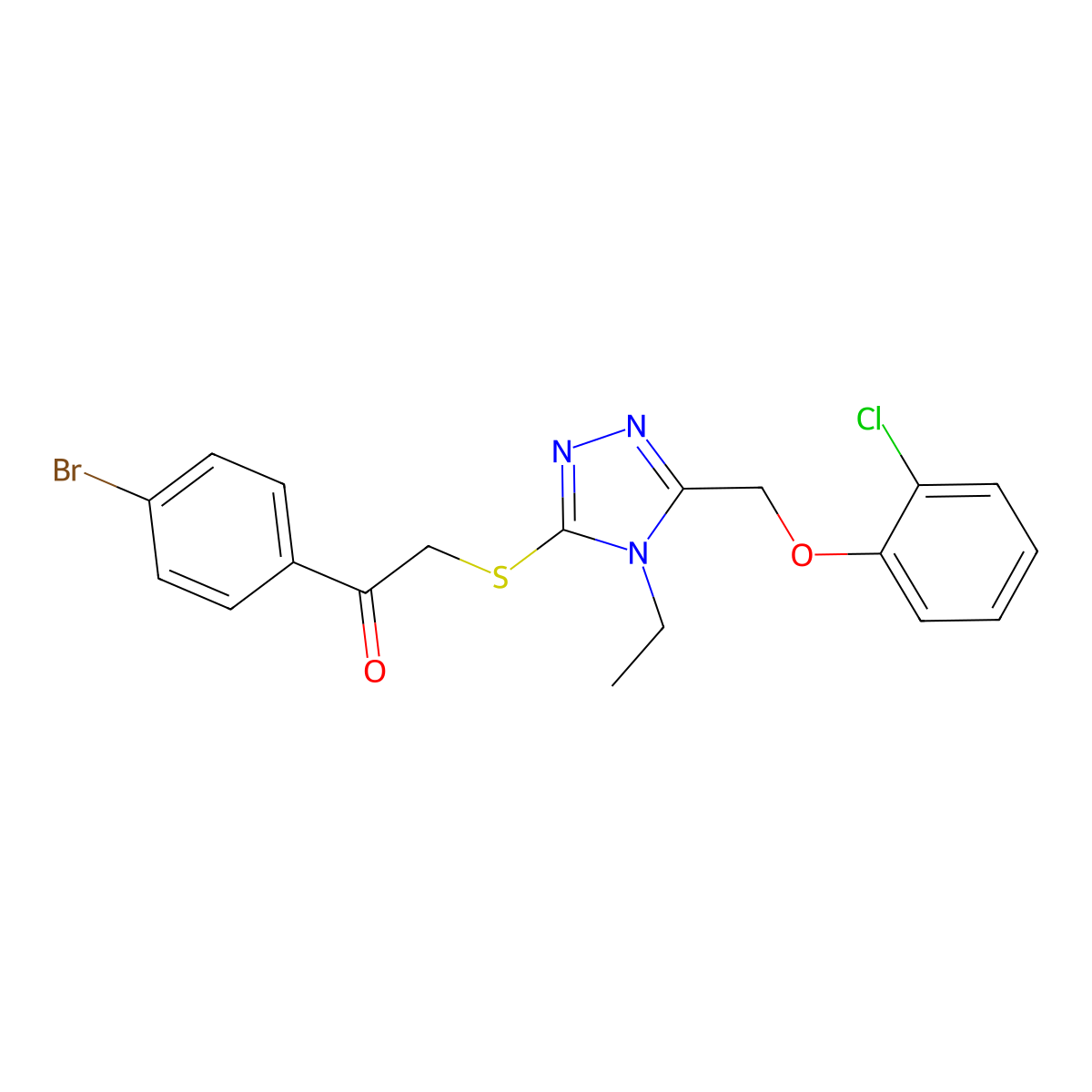 1-(4-Bromophenyl)-2-[[5-[(2-chlorophenoxy)methyl]-4-ethyl-1,2,4-triazol-3-yl]sulfanyl]ethanone molecular structure, CAS 694468-38-7