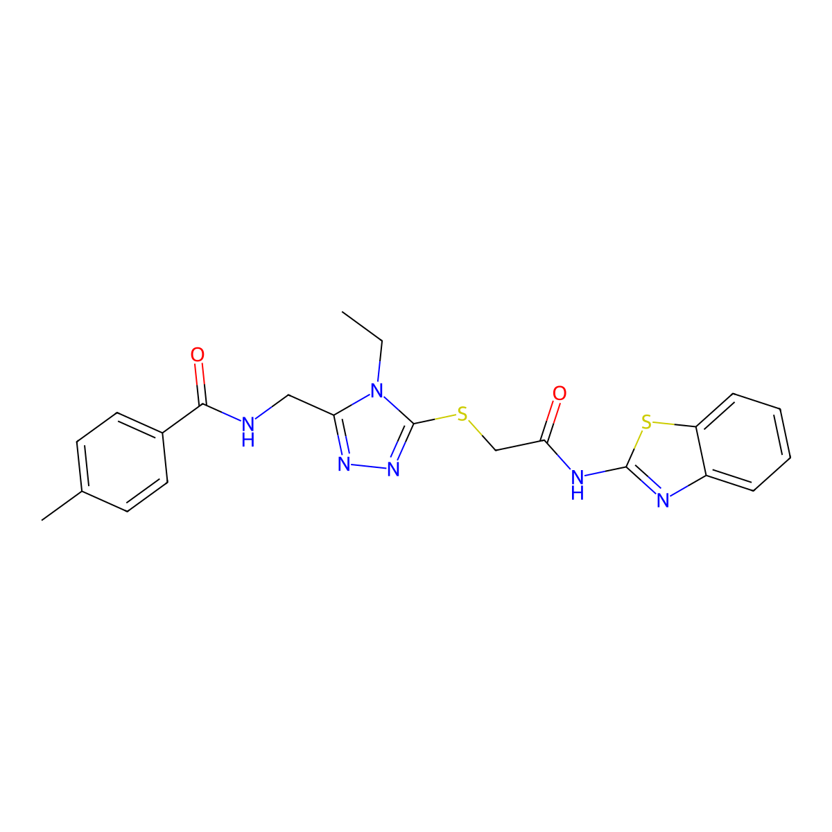 N-[[5-[2-(1,3-benzothiazol-2-ylamino)-2-oxoethyl]sulfanyl-4-ethyl-1,2,4-triazol-3-yl]methyl]-4-methylbenzamide molecular structure, CAS 694468-39-8
