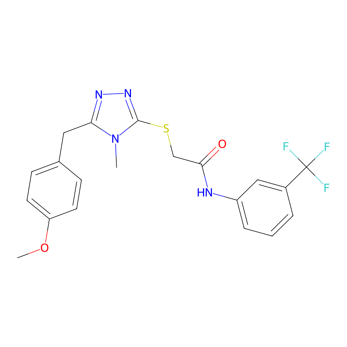 2-[[5-[(4-methoxyphenyl)methyl]-4-methyl-1,2,4-triazol-3-yl]sulfanyl]-N-[3-(trifluoromethyl)phenyl]acetamide molecular structure, CAS 694468-41-2