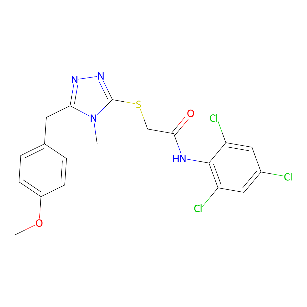 2-[[5-[(4-methoxyphenyl)methyl]-4-methyl-1,2,4-triazol-3-yl]sulfanyl]-N-(2,4,6-trichlorophenyl)acetamide molecular structure, CAS 694468-42-3