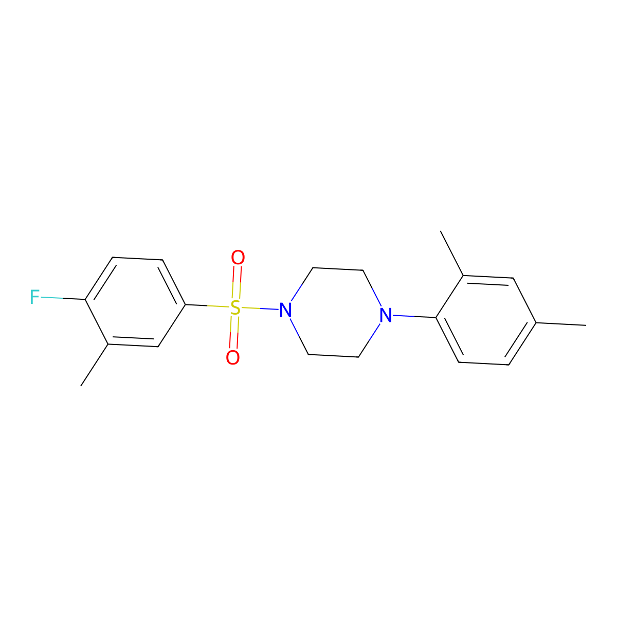 1-(2,4-Dimethylphenyl)-4-((4-fluoro-3-methylphenyl)sulfonyl)piperazine molecular structure, CAS 694468-46-7