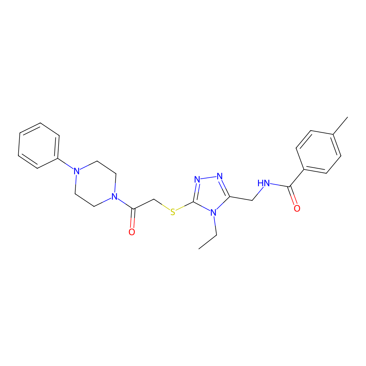N-[[4-ethyl-5-[2-oxo-2-(4-phenylpiperazin-1-yl)ethyl]sulfanyl-1,2,4-triazol-3-yl]methyl]-4-methylbenzamide molecular structure, CAS 694468-50-3