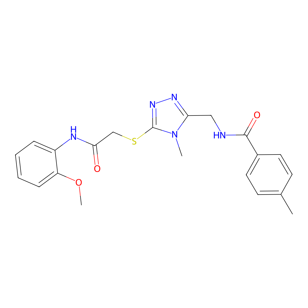 N-[[5-[2-(2-methoxyanilino)-2-oxoethyl]sulfanyl-4-methyl-1,2,4-triazol-3-yl]methyl]-4-methylbenzamide molecular structure, CAS 694468-55-8