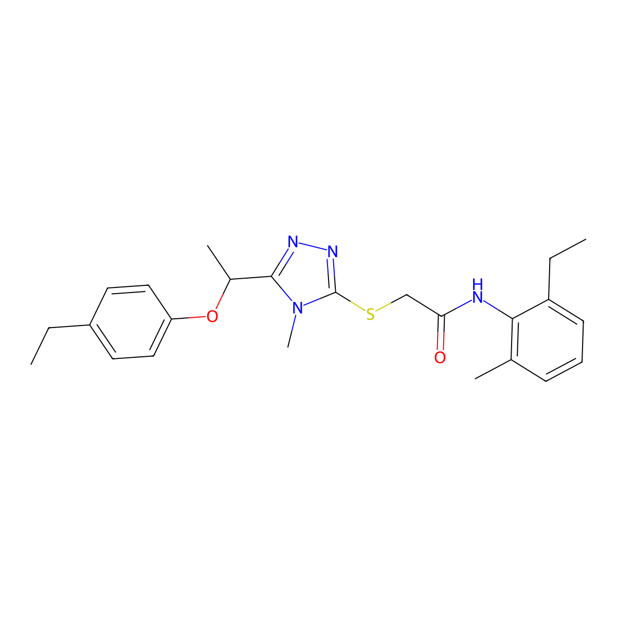 N-(2-ethyl-6-methylphenyl)-2-({5-[1-(4-ethylphenoxy)ethyl]-4-methyl-4H-1,2,4-triazol-3-yl}sulfanyl)acetamide molecular structure, CAS 694468-77-4