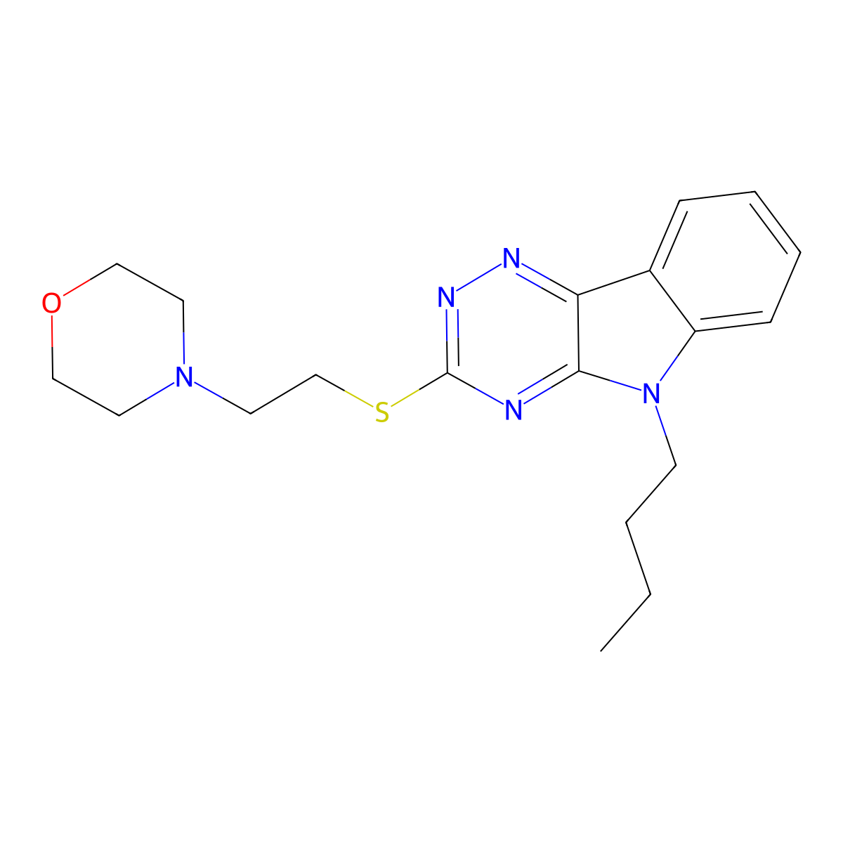4-[2-[(5-Butyl-[1,2,4]triazino[5,6-b]indol-3-yl)sulfanyl]ethyl]morpholine molecular structure, CAS 694468-87-6