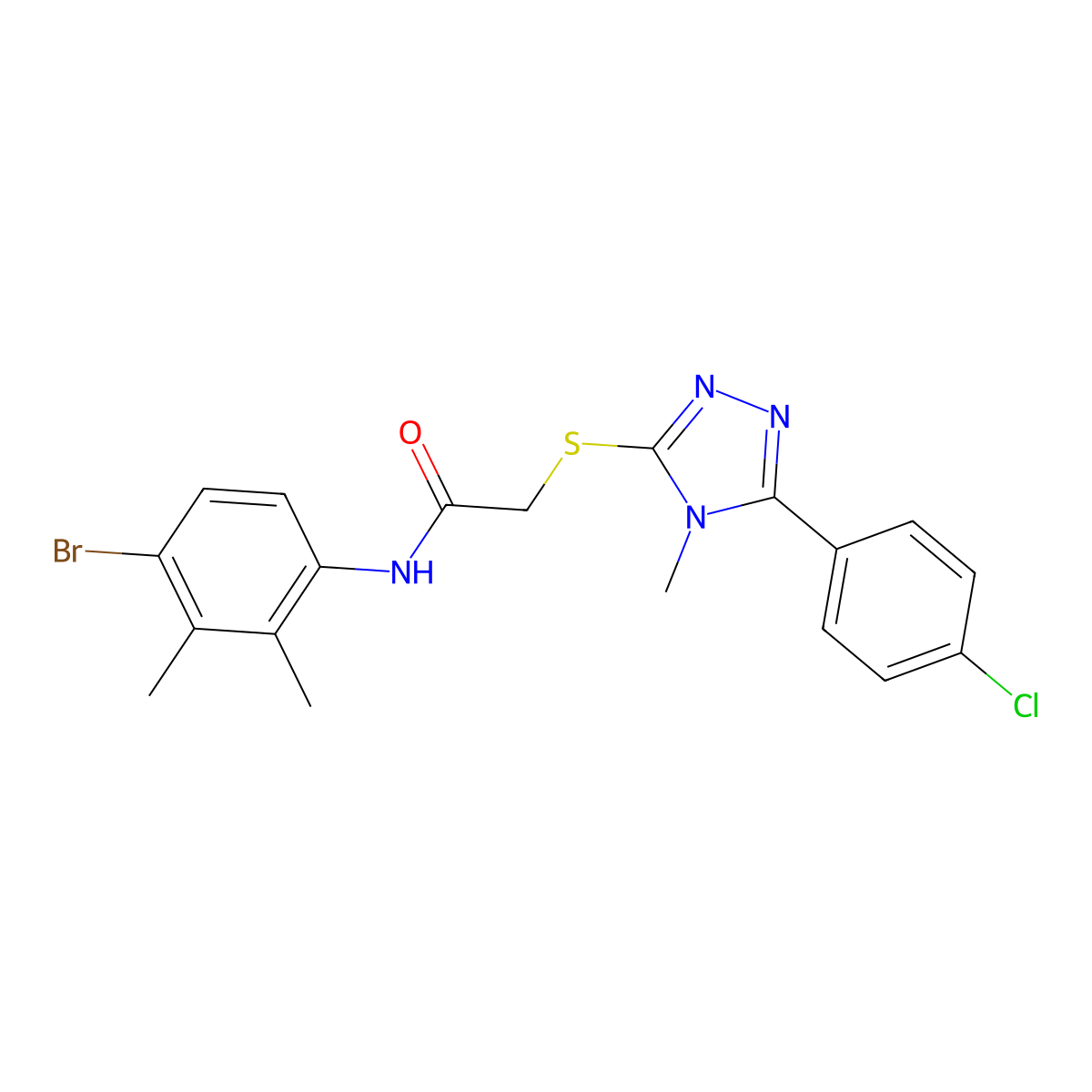 N-(4-bromo-2,3-dimethylphenyl)-2-[[5-(4-chlorophenyl)-4-methyl-1,2,4-triazol-3-yl]sulfanyl]acetamide molecular structure, CAS 694468-88-7