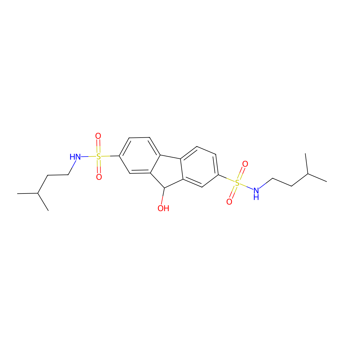 9-hydroxy-N2,N7-diisopentyl-9H-fluorene-2,7-disulfonamide molecular structure, CAS 694468-92-3