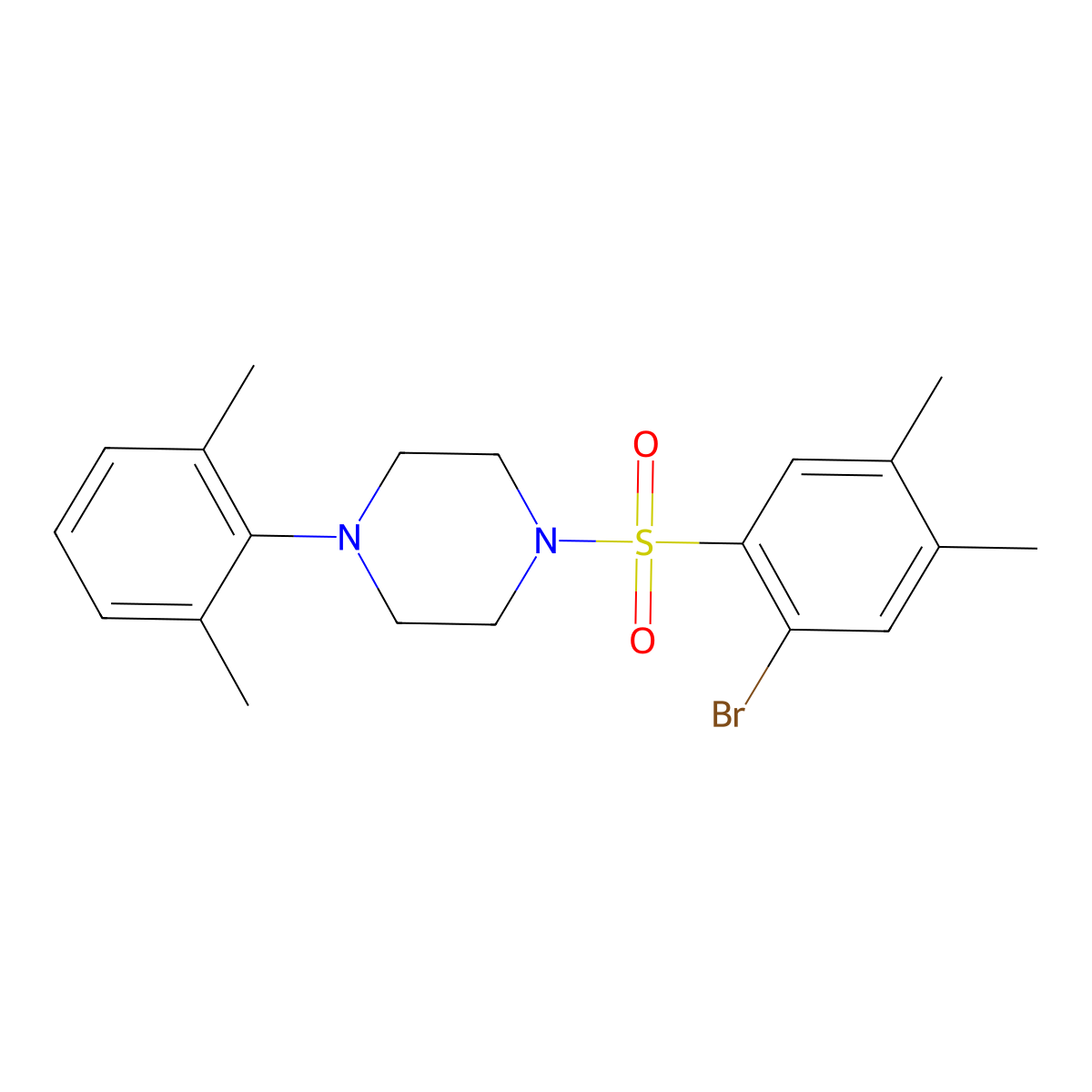 1-(2-Bromo-4,5-dimethylbenzenesulfonyl)-4-(2,6-dimethylphenyl)piperazine molecular structure, CAS 694468-94-5