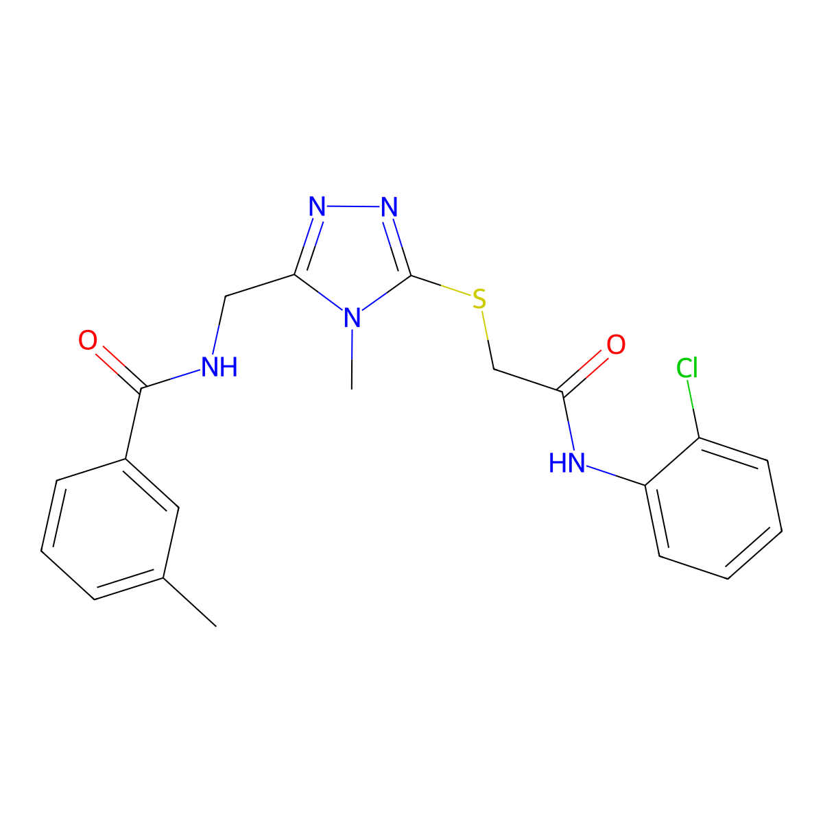 N-[[5-[2-(2-chloroanilino)-2-oxoethyl]sulfanyl-4-methyl-1,2,4-triazol-3-yl]methyl]-3-methylbenzamide molecular structure, CAS 694468-95-6