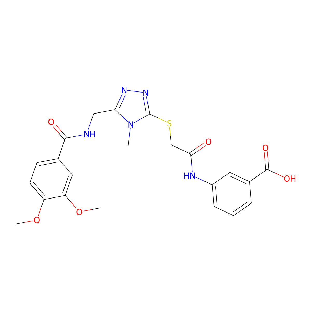 3-[({[5-({[(3,4-dimethoxyphenyl)carbonyl]amino}methyl)-4-methyl-4H-1,2,4-triazol-3-yl]sulfanyl}acetyl)amino]benzoic acid molecular structure, CAS 694468-97-8