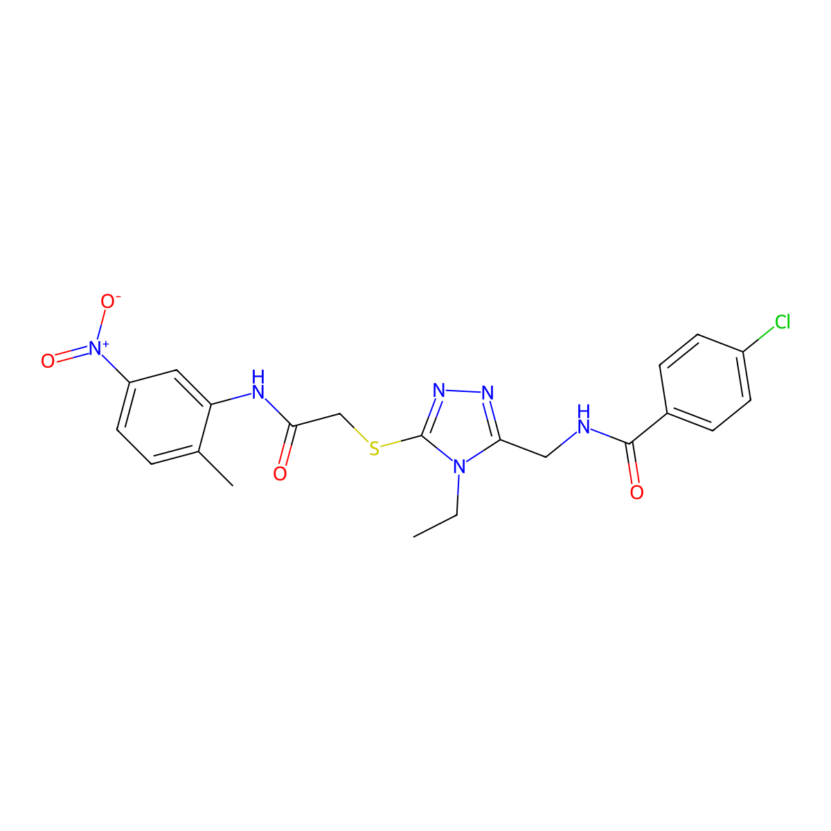 4-chloro-N-[[4-ethyl-5-[2-(2-methyl-5-nitroanilino)-2-oxoethyl]sulfanyl-1,2,4-triazol-3-yl]methyl]benzamide molecular structure, CAS 694468-98-9