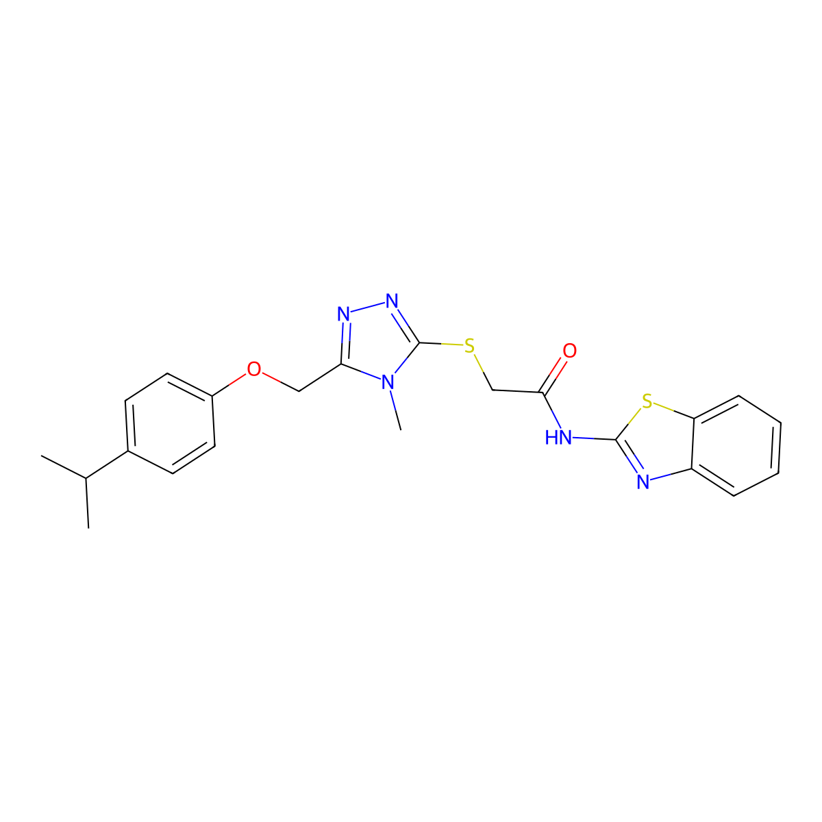 N-(1,3-benzothiazol-2-yl)-2-[[4-methyl-5-[(4-propan-2-ylphenoxy)methyl]-1,2,4-triazol-3-yl]sulfanyl]acetamide molecular structure, CAS 694469-00-6