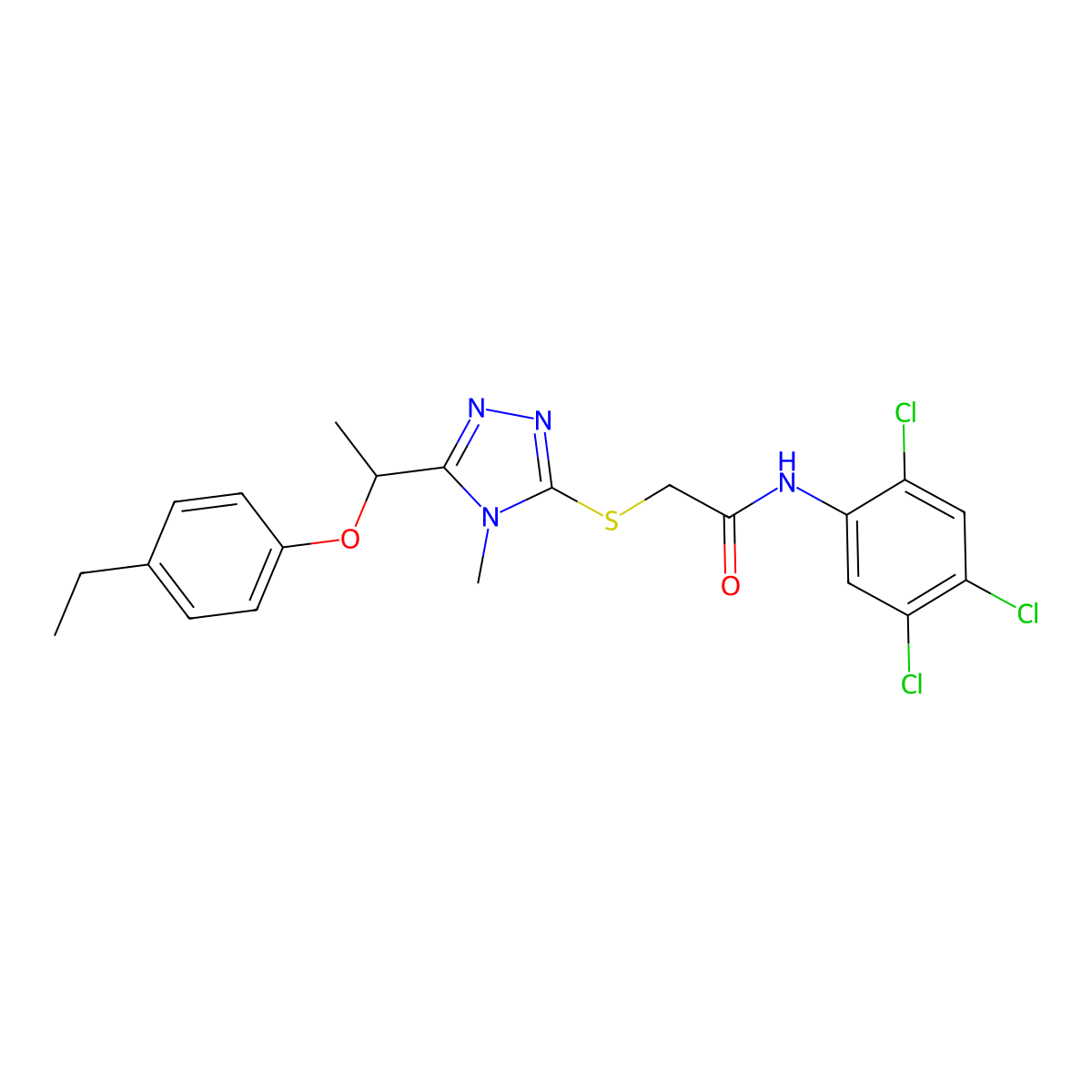 2-[[5-[1-(4-ethylphenoxy)ethyl]-4-methyl-1,2,4-triazol-3-yl]sulfanyl]-N-(2,4,5-trichlorophenyl)acetamide molecular structure, CAS 694469-06-2