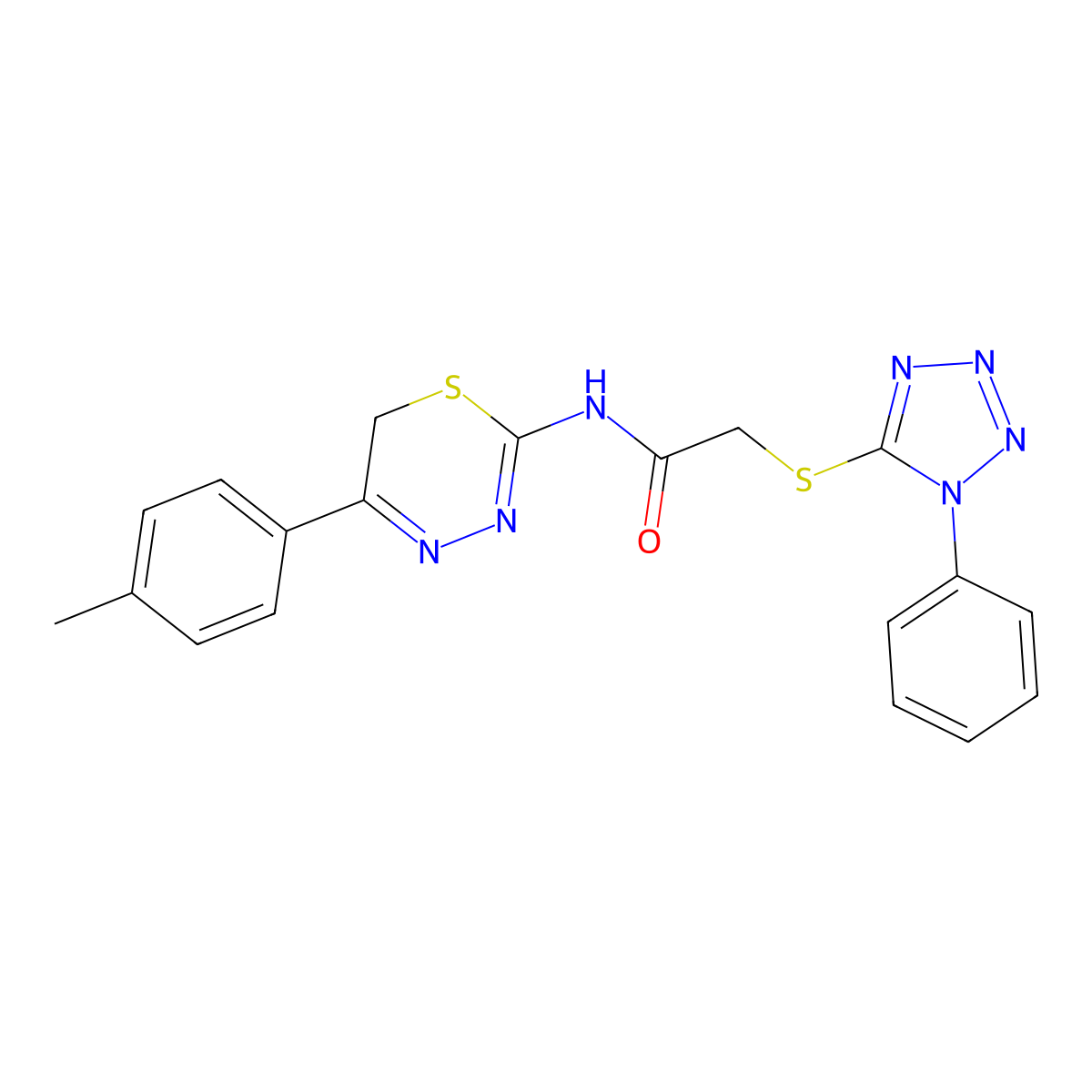 N-[5-(4-methylphenyl)-6H-1,3,4-thiadiazin-2-yl]-2-(1-phenyltetrazol-5-yl)sulfanylacetamide molecular structure, CAS 694469-10-8