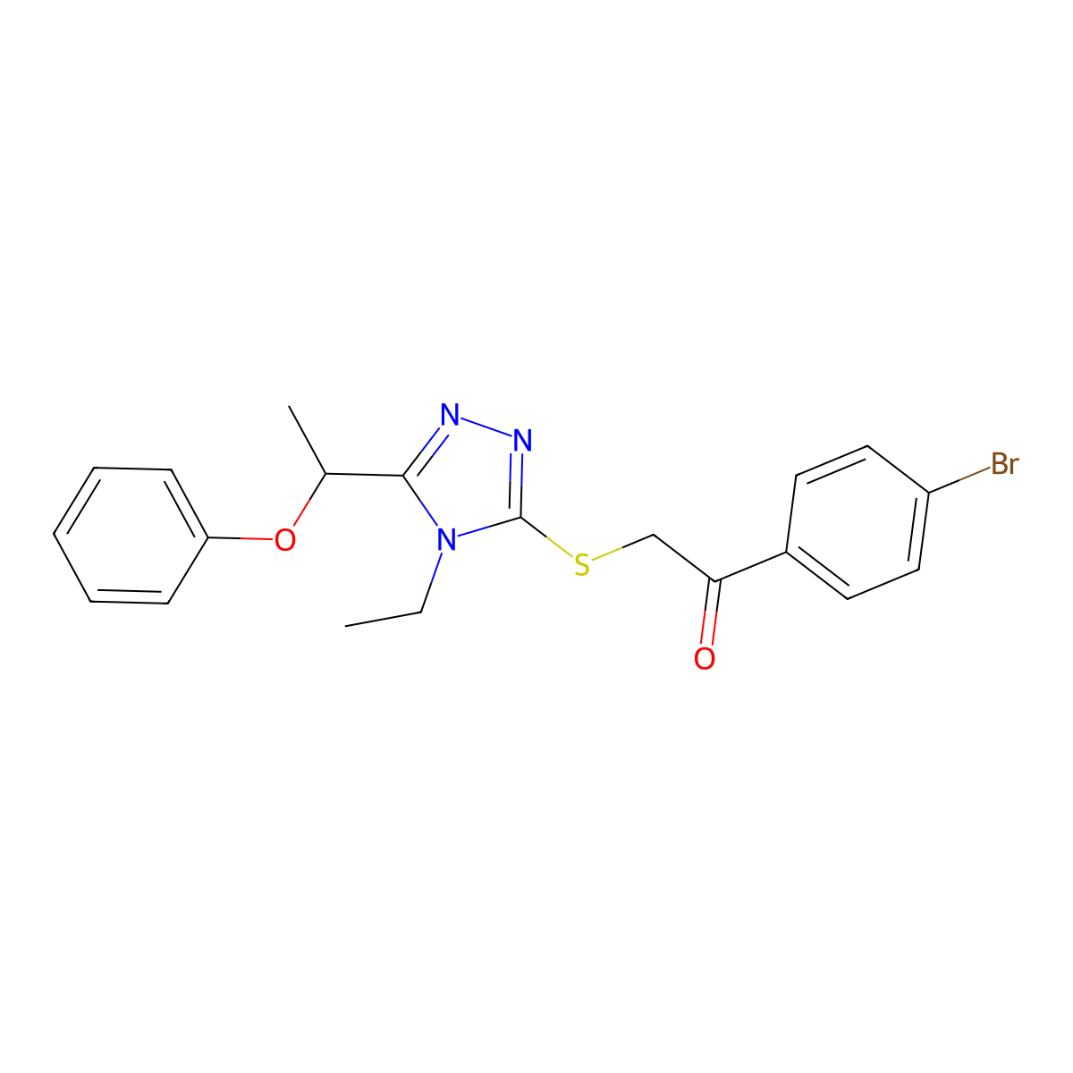1-(4-bromophenyl)-2-{[4-ethyl-5-(1-phenoxyethyl)-4H-1,2,4-triazol-3-yl]sulfanyl}ethanone molecular structure, CAS 694469-14-2