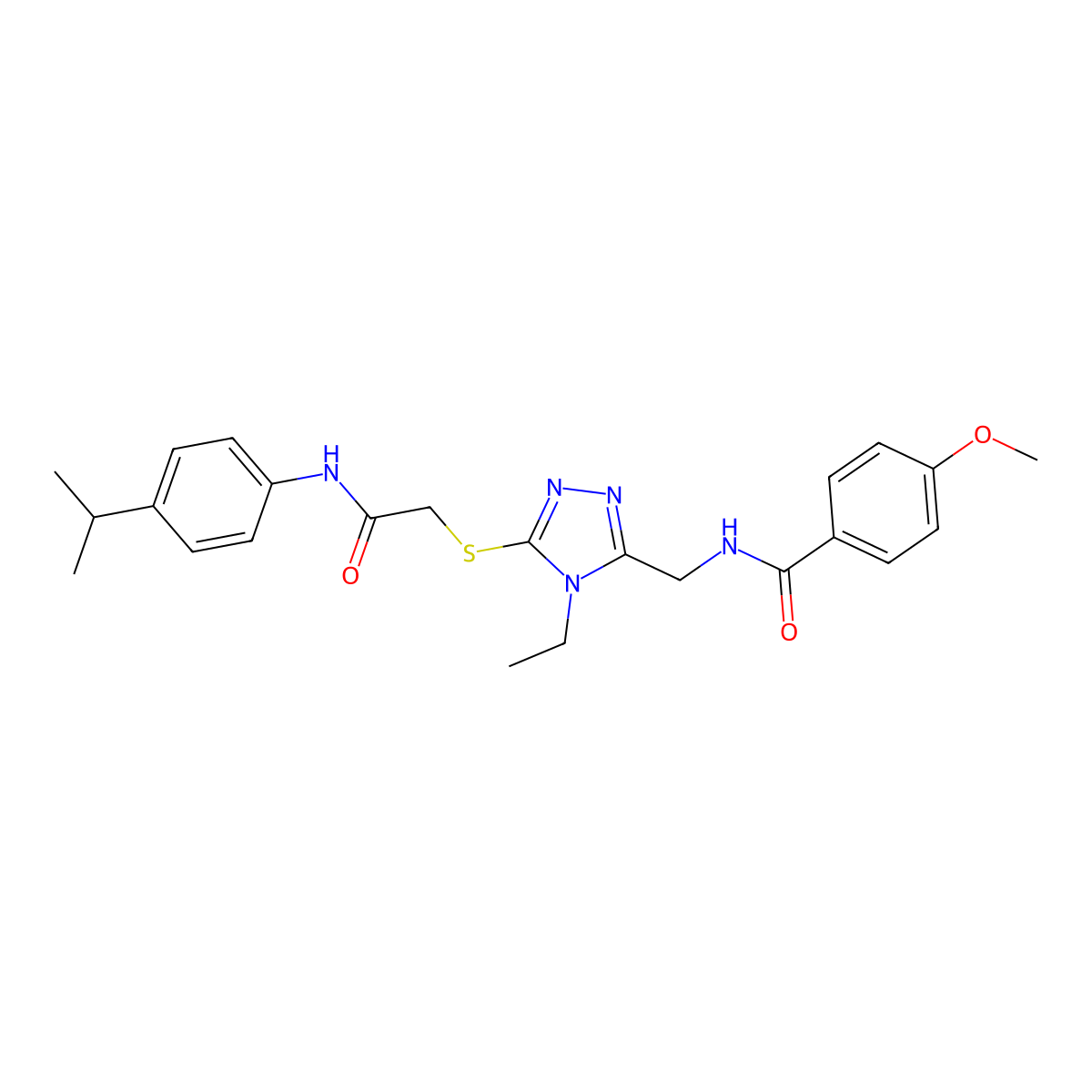N-[[4-ethyl-5-[2-oxo-2-(4-propan-2-ylanilino)ethyl]sulfanyl-1,2,4-triazol-3-yl]methyl]-4-methoxybenzamide molecular structure, CAS 694469-15-3