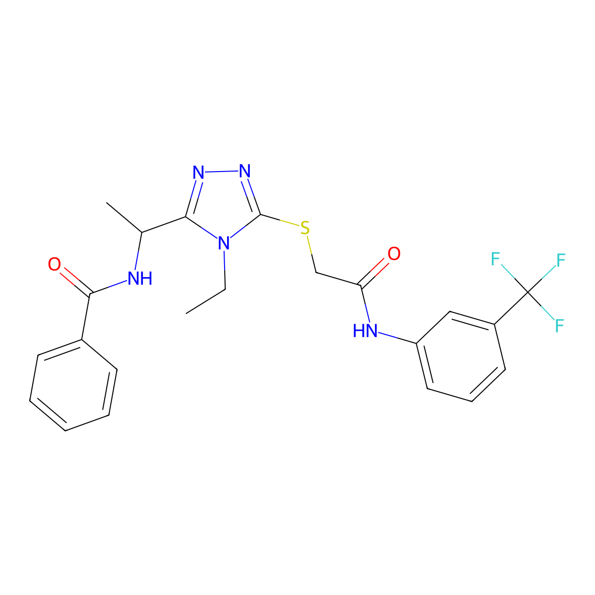 N-[1-[4-ethyl-5-[2-oxo-2-[3-(trifluoromethyl)anilino]ethyl]sulfanyl-1,2,4-triazol-3-yl]ethyl]benzamide molecular structure, CAS 694469-19-7
