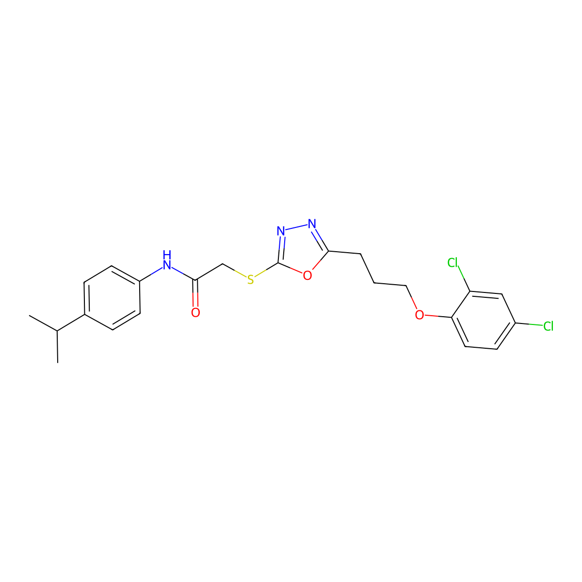 2-[[5-[3-(2,4-dichlorophenoxy)propyl]-1,3,4-oxadiazol-2-yl]sulfanyl]-N-(4-propan-2-ylphenyl)acetamide molecular structure, CAS 694469-22-2
