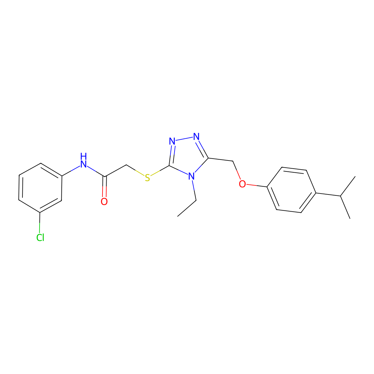N-(3-chlorophenyl)-2-[[4-ethyl-5-[(4-propan-2-ylphenoxy)methyl]-1,2,4-triazol-3-yl]sulfanyl]acetamide molecular structure, CAS 694469-27-7