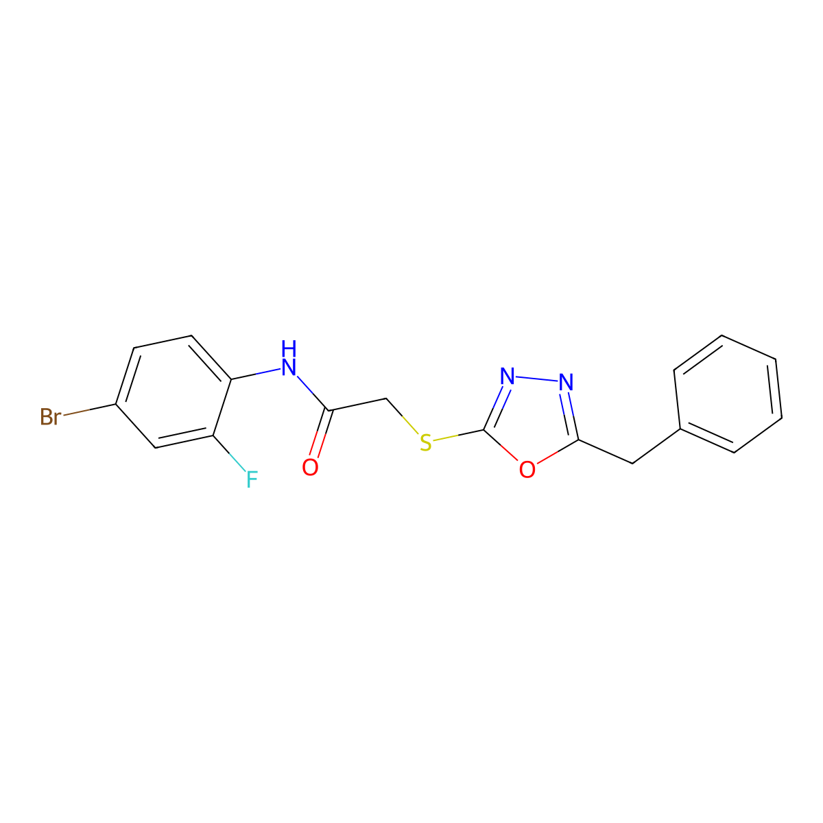 2-[(5-benzyl-1,3,4-oxadiazol-2-yl)sulfanyl]-N-(4-bromo-2-fluorophenyl)acetamide molecular structure, CAS 694469-30-2