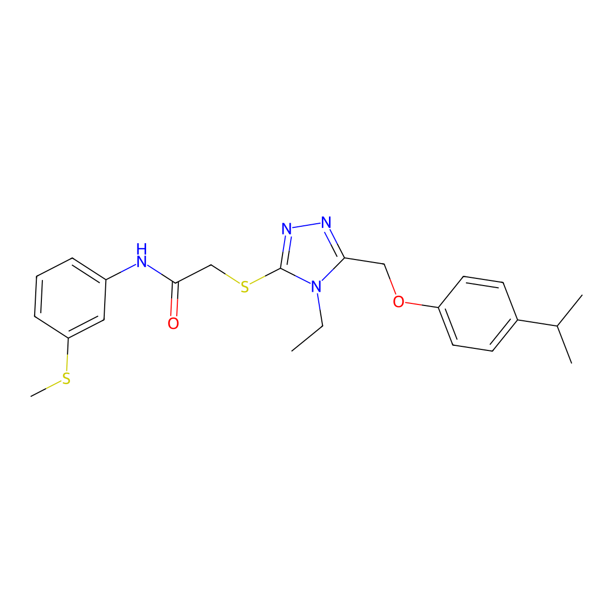 2-[[4-ethyl-5-[(4-propan-2-ylphenoxy)methyl]-1,2,4-triazol-3-yl]sulfanyl]-N-(3-methylsulfanylphenyl)acetamide molecular structure, CAS 694469-37-9