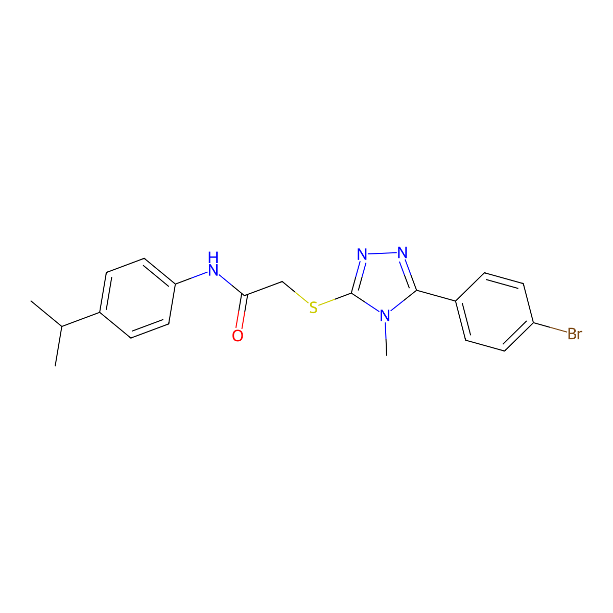 2-[[5-(4-bromophenyl)-4-methyl-1,2,4-triazol-3-yl]sulfanyl]-N-(4-propan-2-ylphenyl)acetamide molecular structure, CAS 694469-40-4