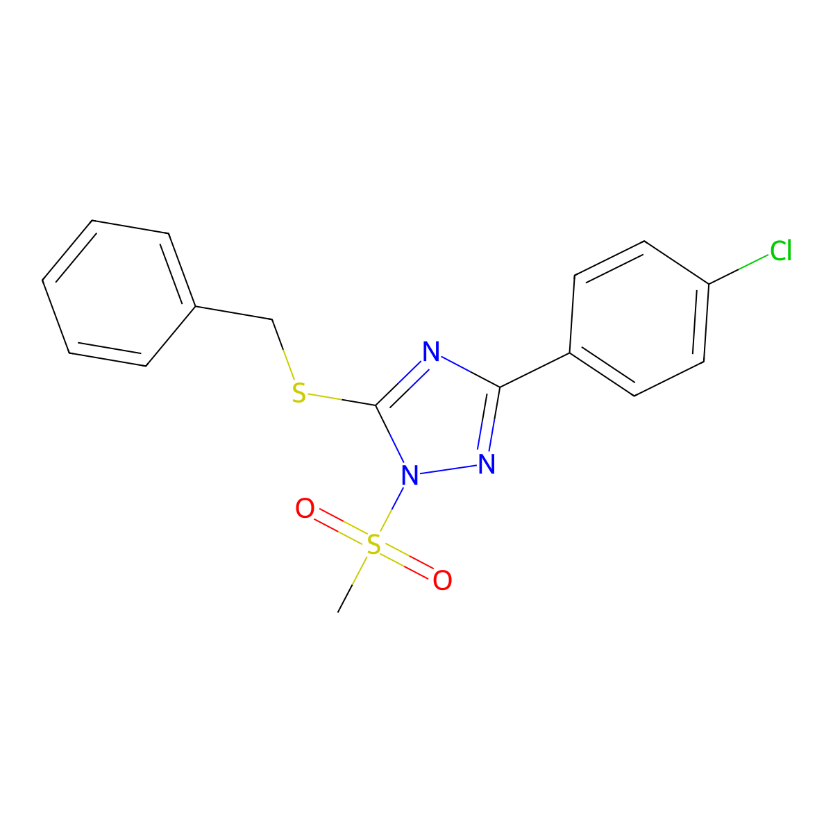 5-(benzylthio)-3-(4-chlorophenyl)-1-(methylsulfonyl)-1H-1,2,4-triazole molecular structure, CAS 694472-56-5