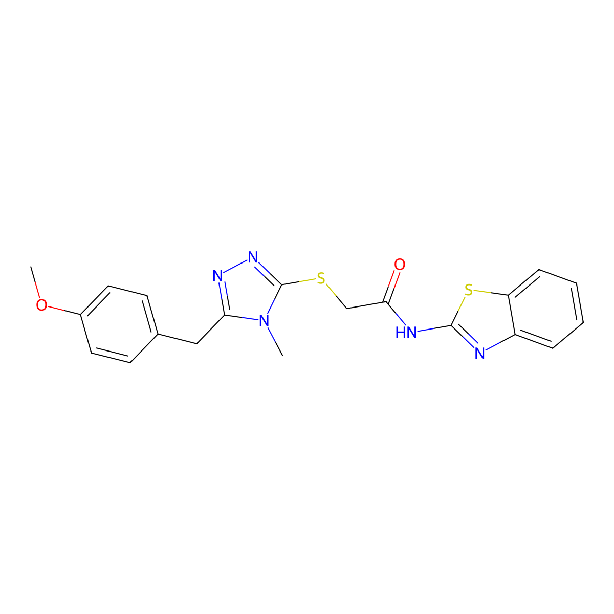 N-(1,3-benzothiazol-2-yl)-2-[[5-[(4-methoxyphenyl)methyl]-4-methyl-1,2,4-triazol-3-yl]sulfanyl]acetamide molecular structure, CAS 694472-65-6