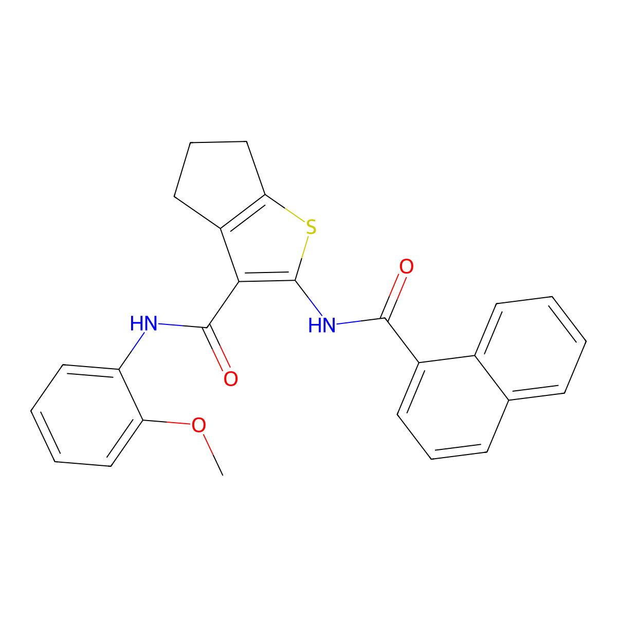 N-(2-methoxyphenyl)-2-(naphthalene-1-carbonylamino)-5,6-dihydro-4H-cyclopenta[b]thiophene-3-carboxamide molecular structure, CAS 694472-75-8