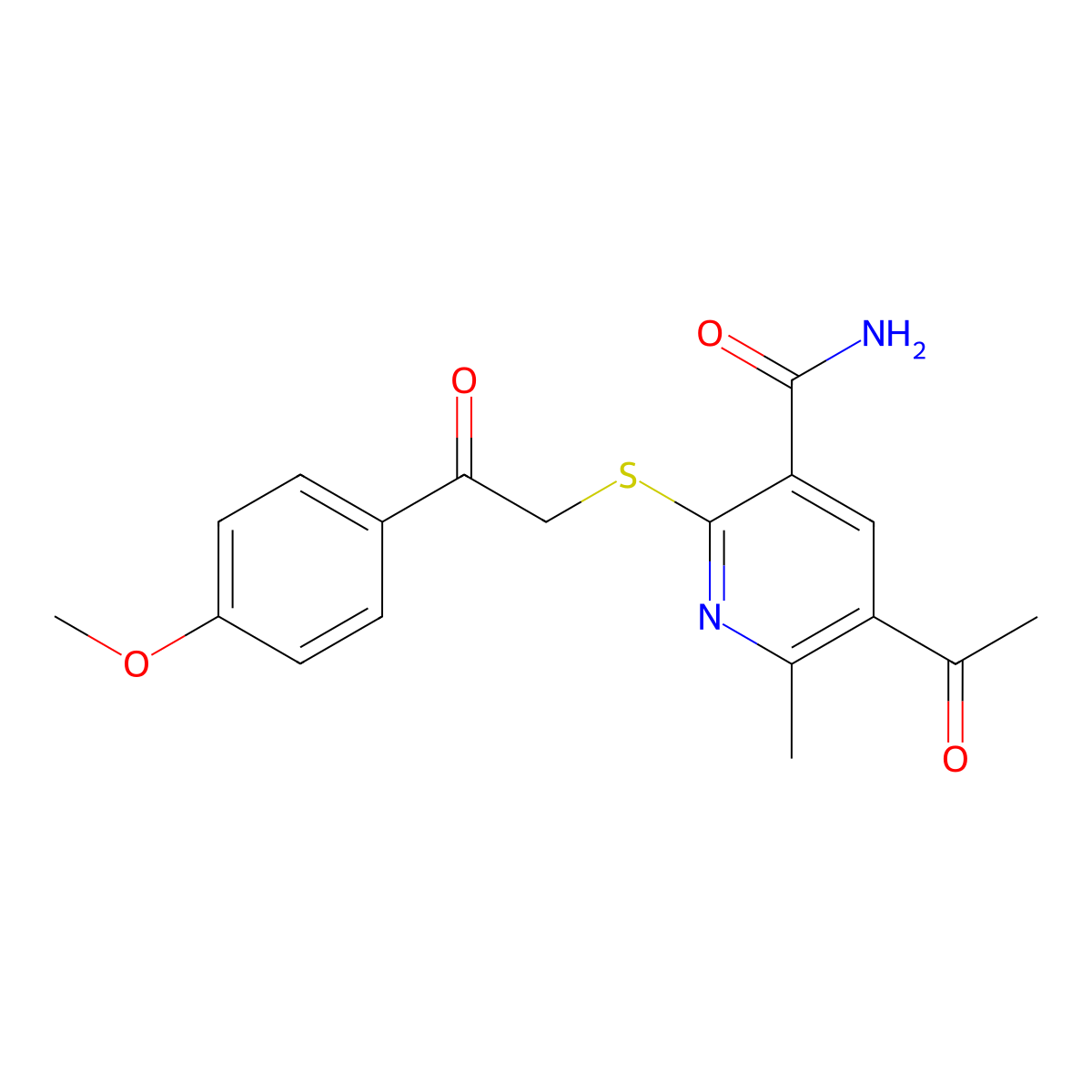 5-Acetyl-2-((2-(4-methoxyphenyl)-2-oxoethyl)thio)-6-methylnicotinamide molecular structure, CAS 694472-83-8