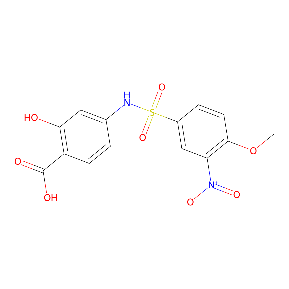 2-Hydroxy-4-{[(4-methoxy-3-nitrophenyl)sulfonyl]amino}benzoic acid molecular structure, CAS 694473-00-2