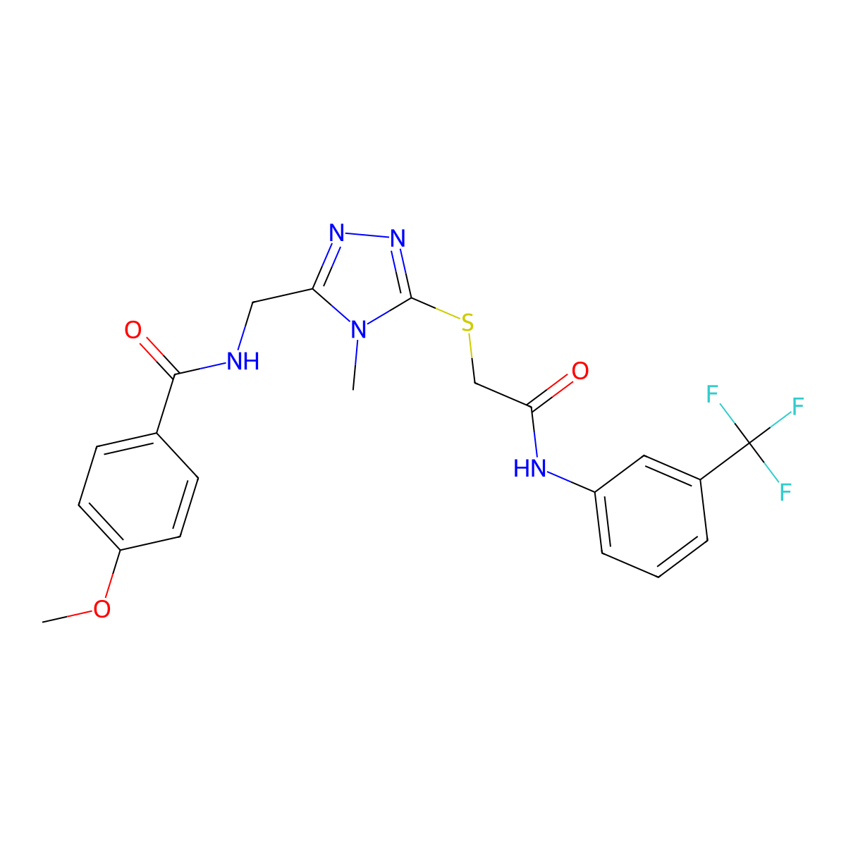 4-methoxy-N-[[4-methyl-5-[2-oxo-2-[3-(trifluoromethyl)anilino]ethyl]sulfanyl-1,2,4-triazol-3-yl]methyl]benzamide molecular structure, CAS 694473-29-5
