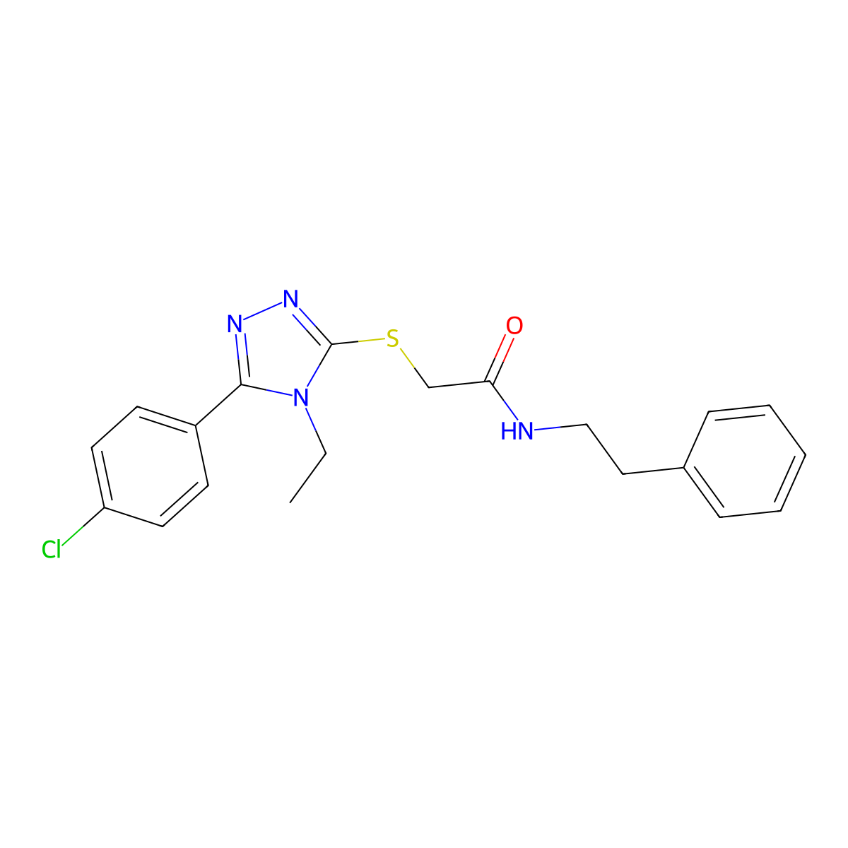 2-{[5-(4-chlorophenyl)-4-ethyl-4H-1,2,4-triazol-3-yl]sulfanyl}-N-(2-phenylethyl)acetamide molecular structure, CAS 694473-37-5