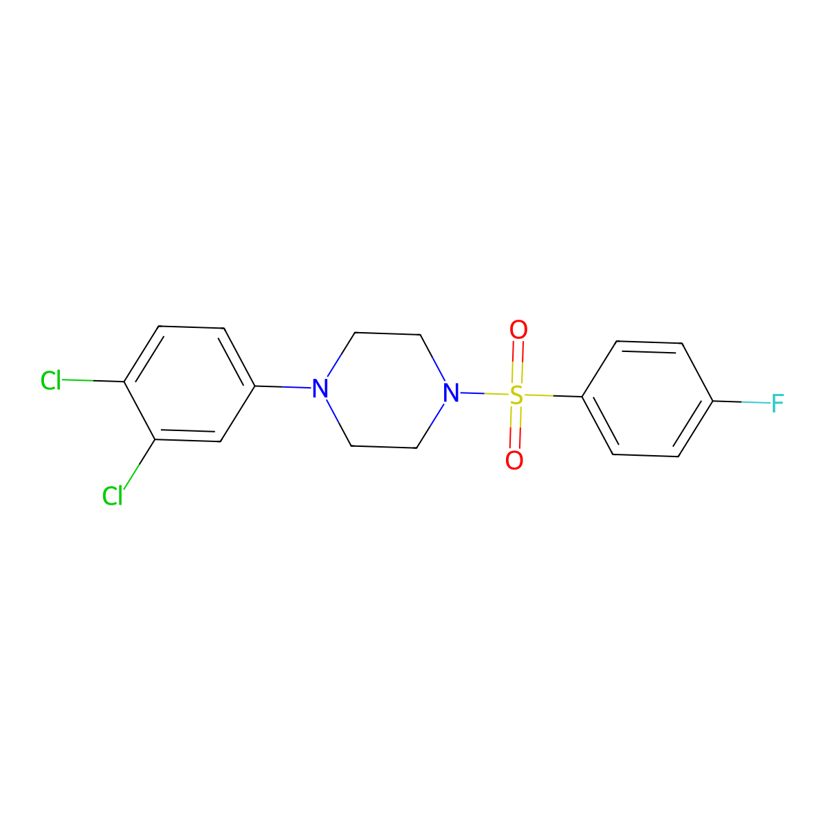 1-(3,4-Dichlorophenyl)-4-((4-fluorophenyl)sulfonyl)piperazine molecular structure, CAS 694473-41-1