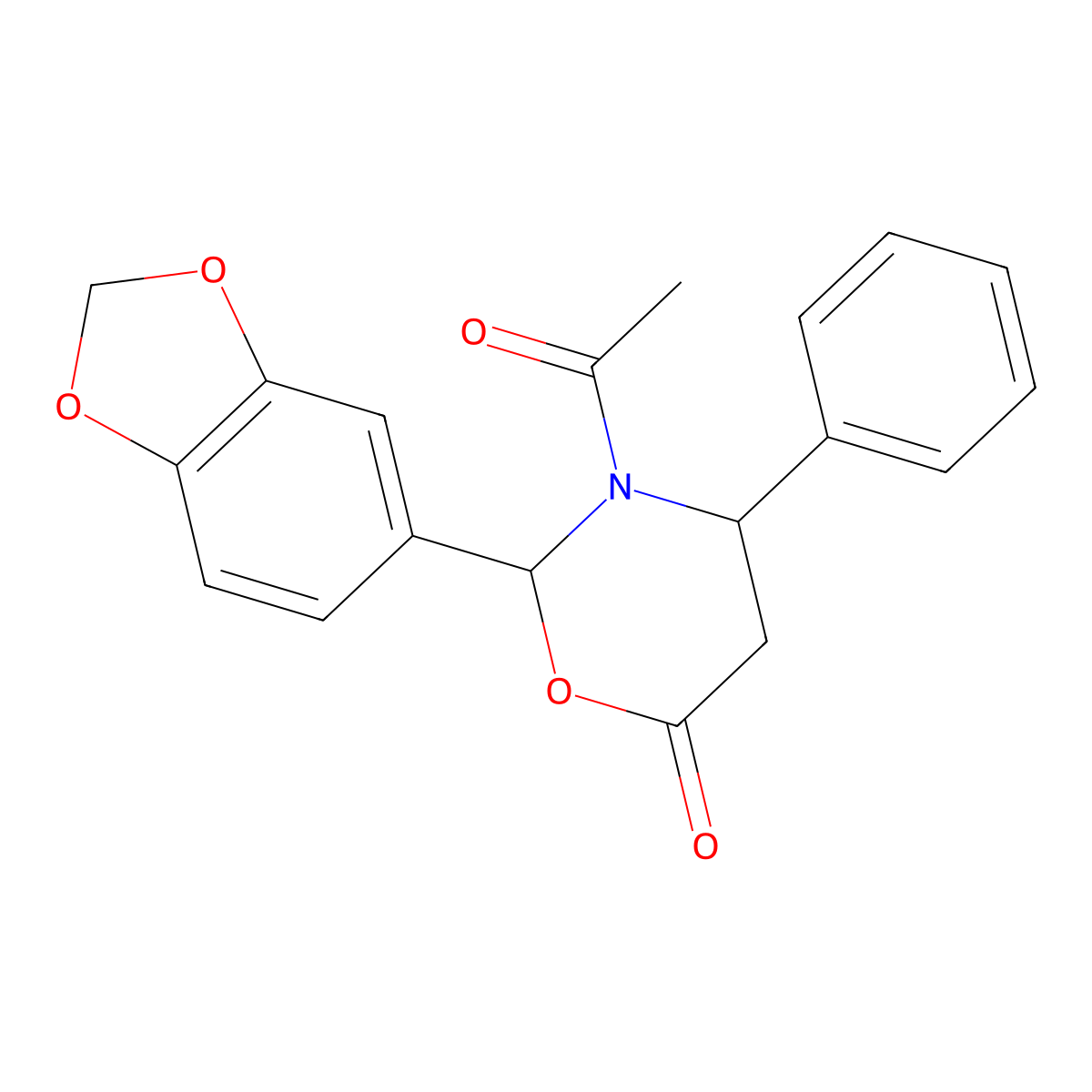 3-Acetyl-2-(1,3-benzodioxol-5-yl)-4-phenyl-1,3-oxazinan-6-one molecular structure, CAS 694473-48-8