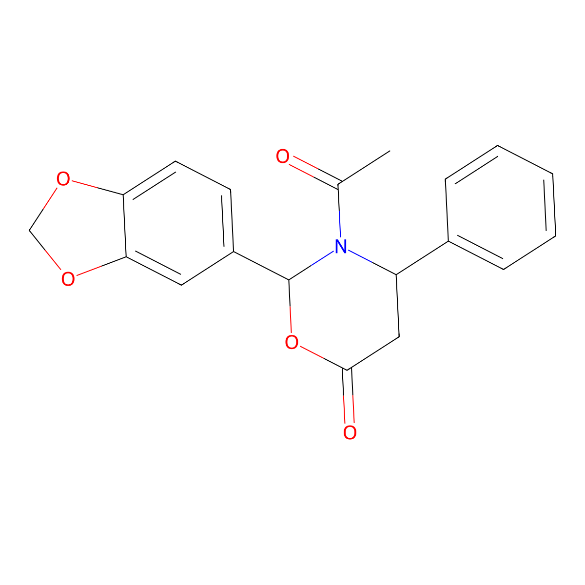 3-Acetyl-2-(1,3-benzodioxol-5-yl)-4-phenyl-1,3-oxazinan-6-one molecular structure, CAS 694473-48-8