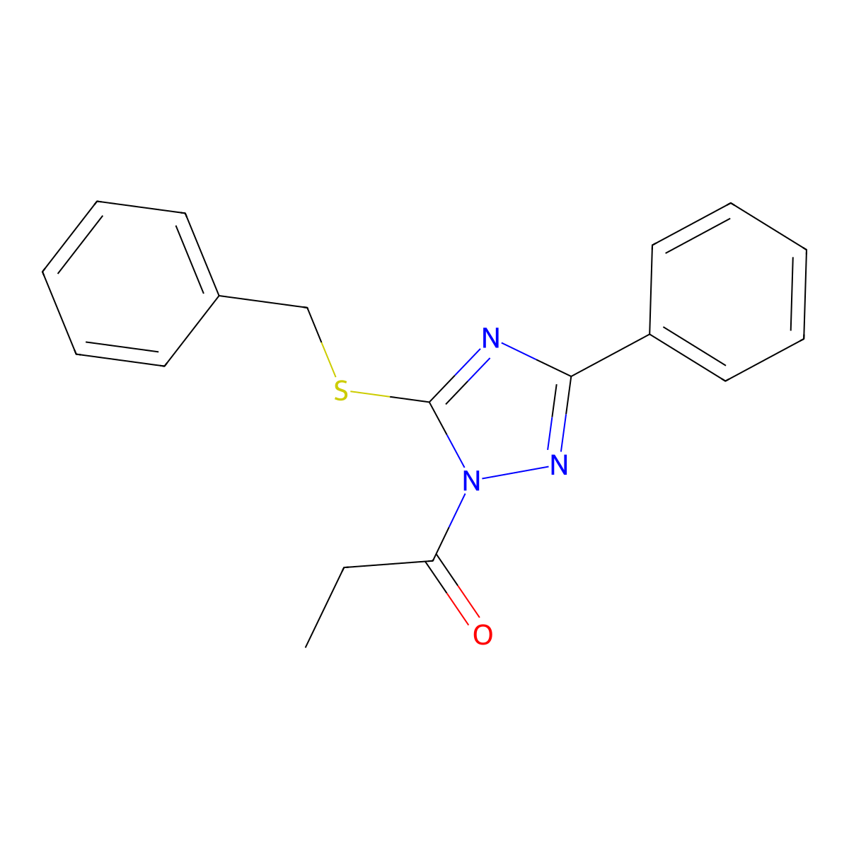 1-(5-Benzylsulfanyl-3-phenyl-1,2,4-triazol-1-yl)propan-1-one molecular structure, CAS 694473-70-6
