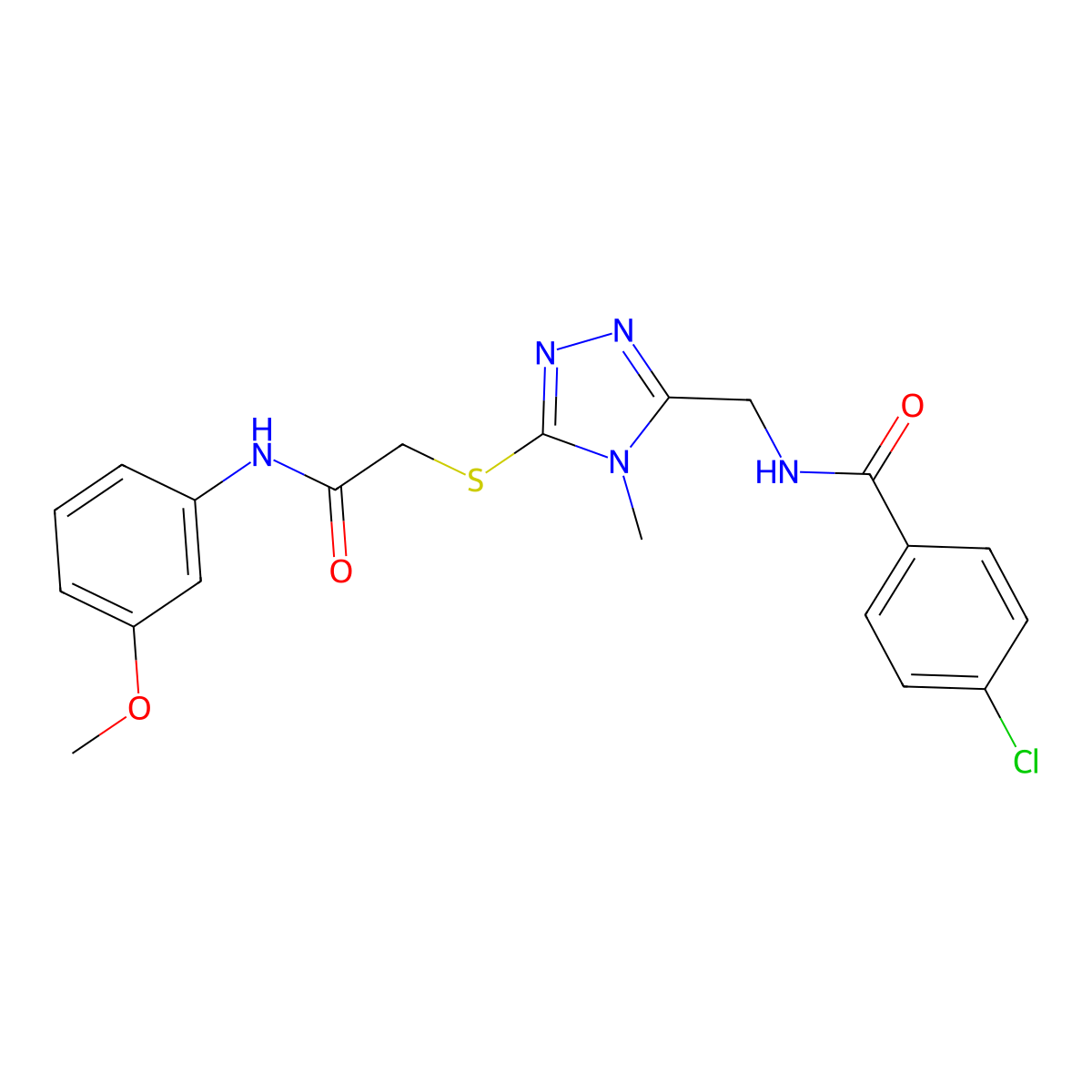 4-chloro-N-[[5-[2-(3-methoxyanilino)-2-oxoethyl]sulfanyl-4-methyl-1,2,4-triazol-3-yl]methyl]benzamide molecular structure, CAS 694473-78-4