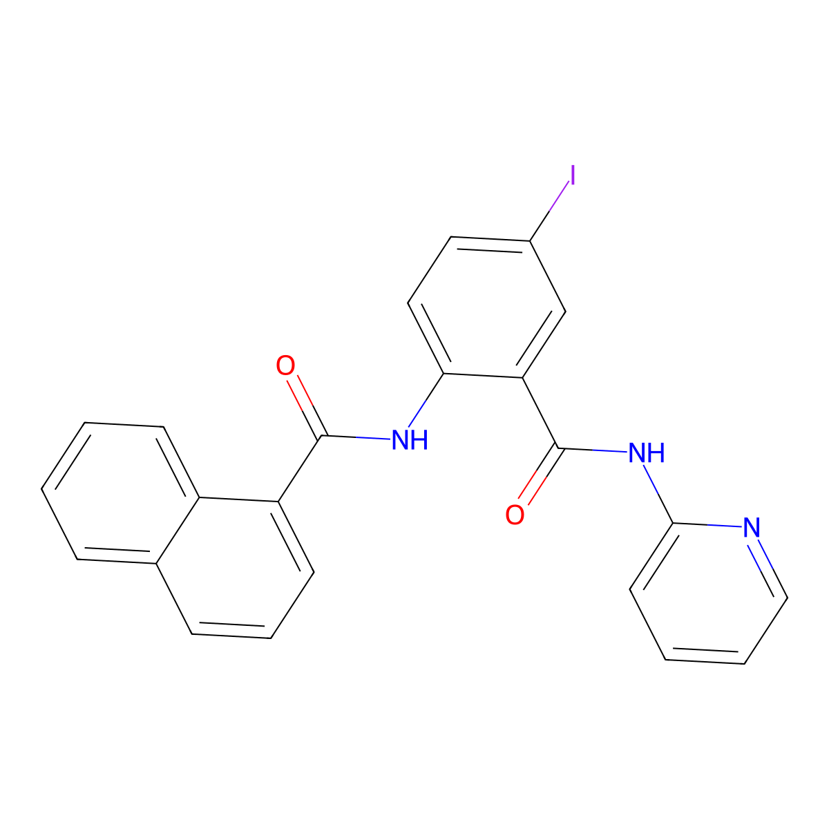 N-[4-iodo-2-(pyridin-2-ylcarbamoyl)phenyl]naphthalene-1-carboxamide molecular structure, CAS 694473-81-9