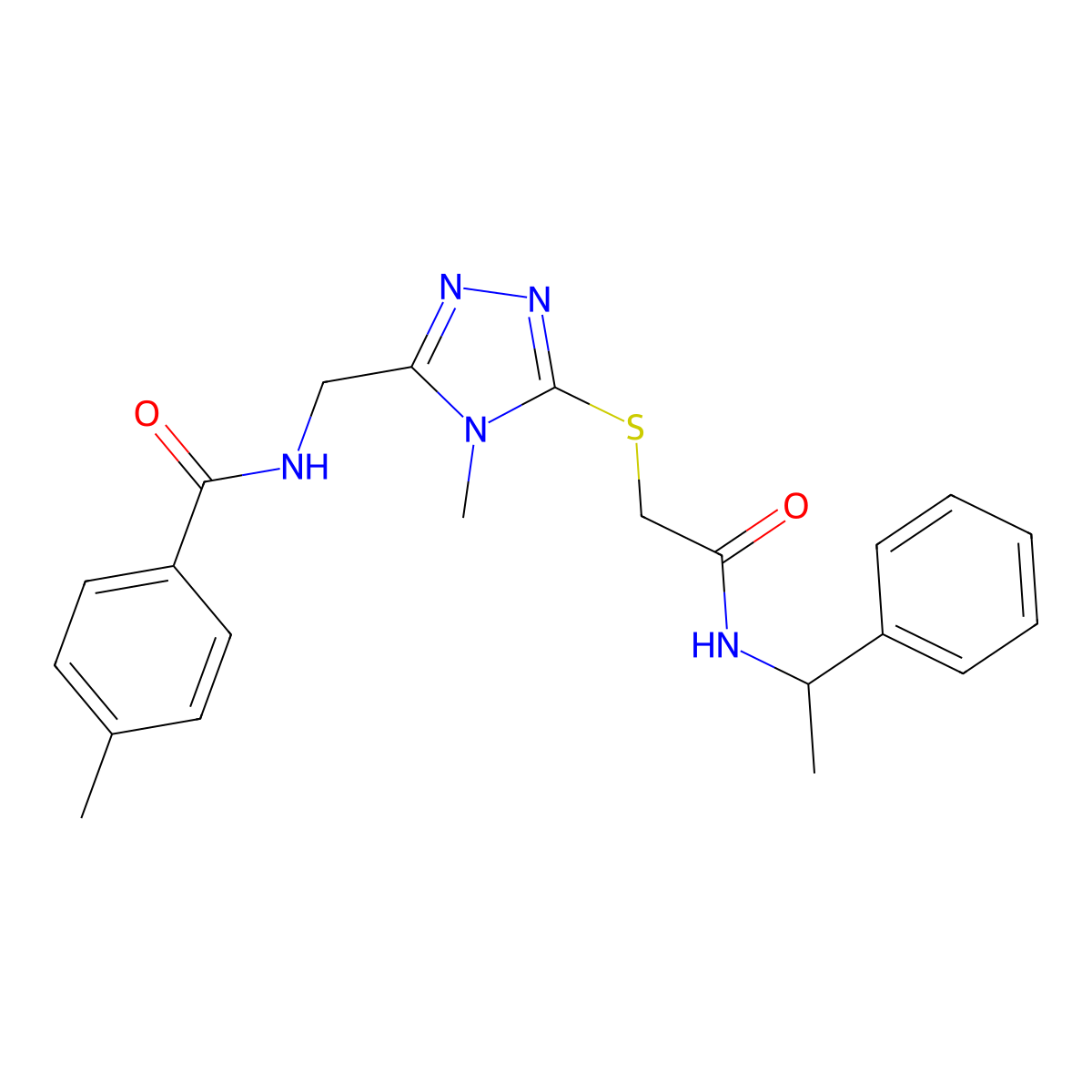4-methyl-N-{[4-methyl-5-({2-oxo-2-[(1-phenylethyl)amino]ethyl}sulfanyl)-4H-1,2,4-triazol-3-yl]methyl}benzamide molecular structure, CAS 694473-90-0
