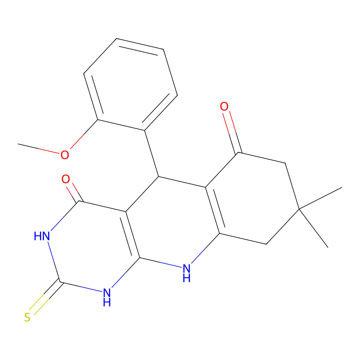 2,3,5,8,9,10-Hexahydro-5-(2-methoxyphenyl)-8,8-dimethyl-2-thioxopyrimido(4,5-b)quinoline-4,6(1H,7H)-dione molecular structure, CAS 694473-94-4