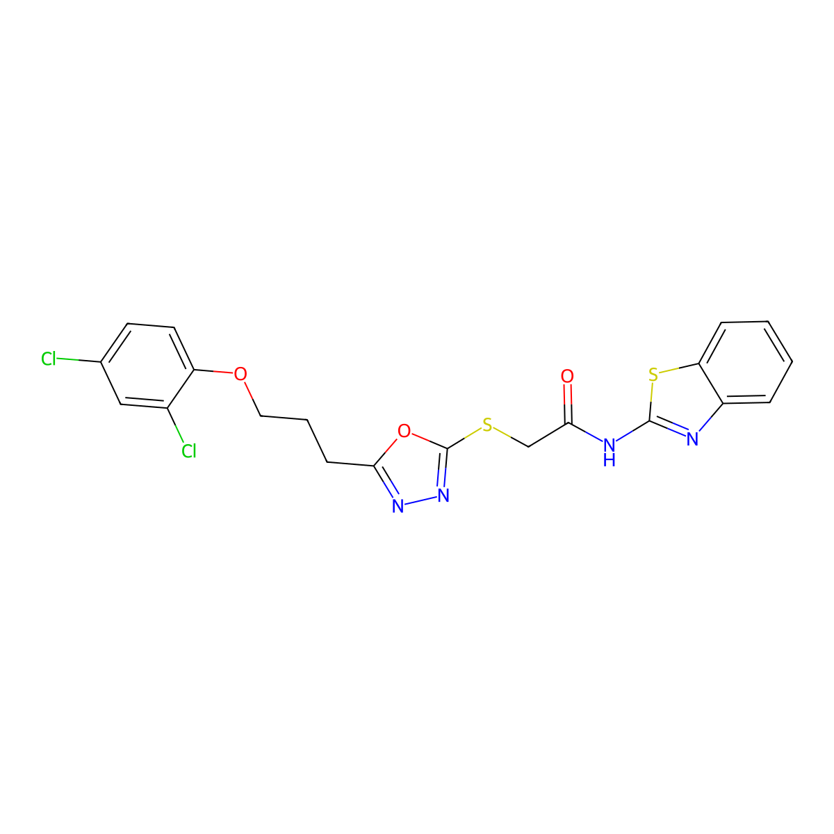 N-(1,3-benzothiazol-2-yl)-2-({5-[3-(2,4-dichlorophenoxy)propyl]-1,3,4-oxadiazol-2-yl}sulfanyl)acetamide molecular structure, CAS 694474-42-5