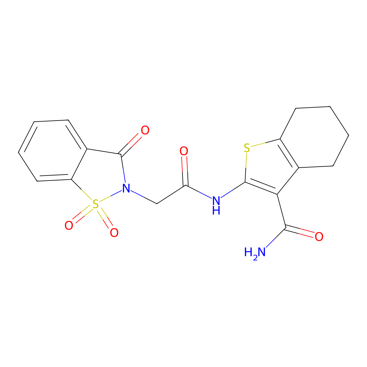 2-[[2-(1,1,3-Trioxo-1,2-benzothiazol-2-yl)acetyl]amino]-4,5,6,7-tetrahydro-1-benzothiophene-3-carboxamide molecular structure, CAS 694474-44-7