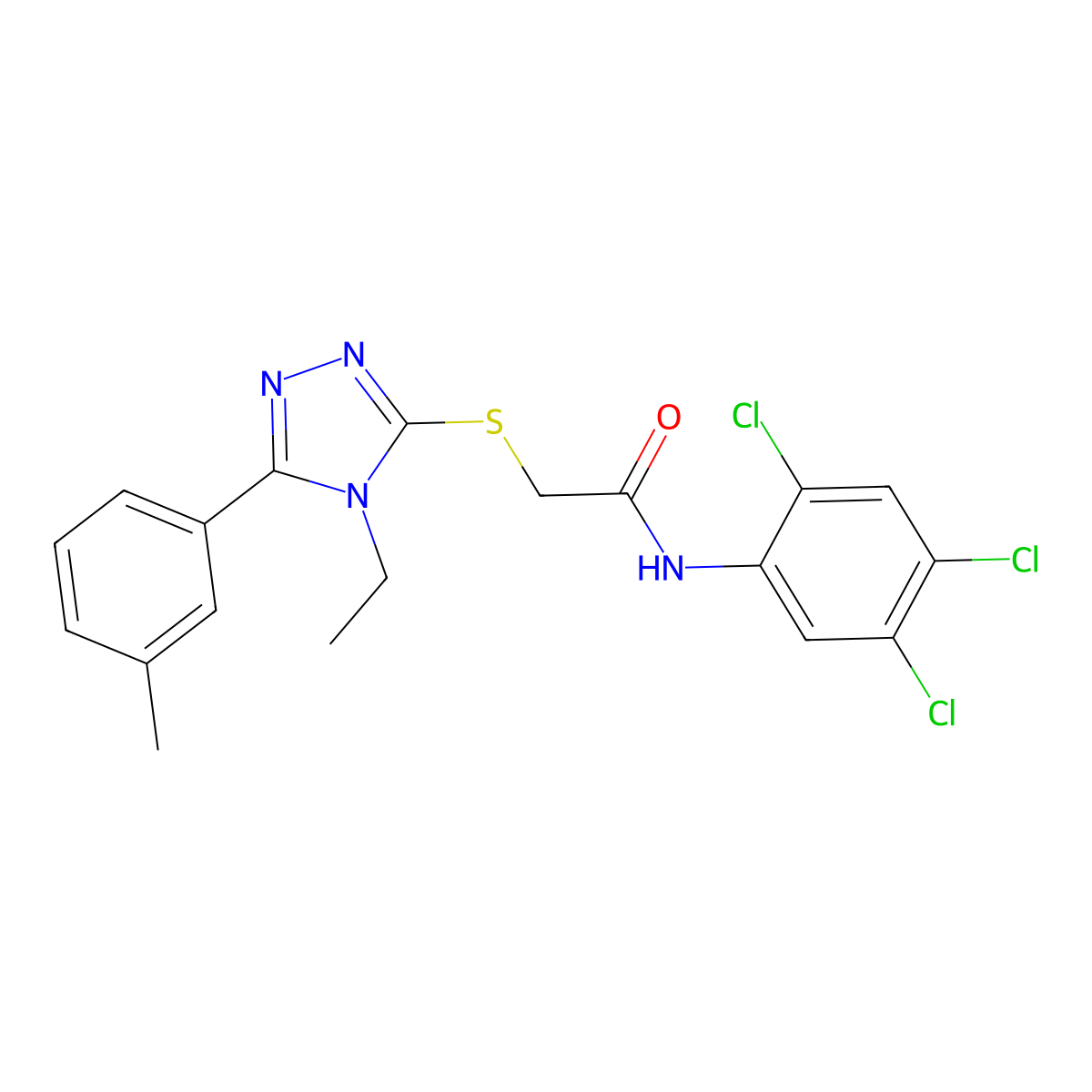 2-[[4-ethyl-5-(3-methylphenyl)-1,2,4-triazol-3-yl]sulfanyl]-N-(2,4,5-trichlorophenyl)acetamide molecular structure, CAS 694474-55-0