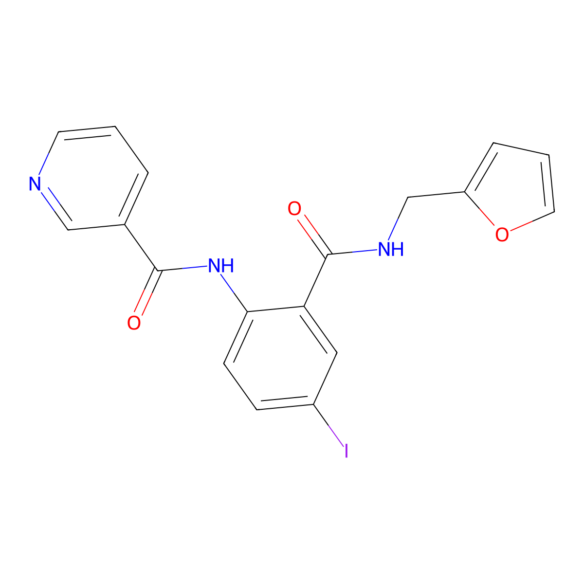 N-[2-(furan-2-ylmethylcarbamoyl)-4-iodophenyl]pyridine-3-carboxamide molecular structure, CAS 694474-60-7