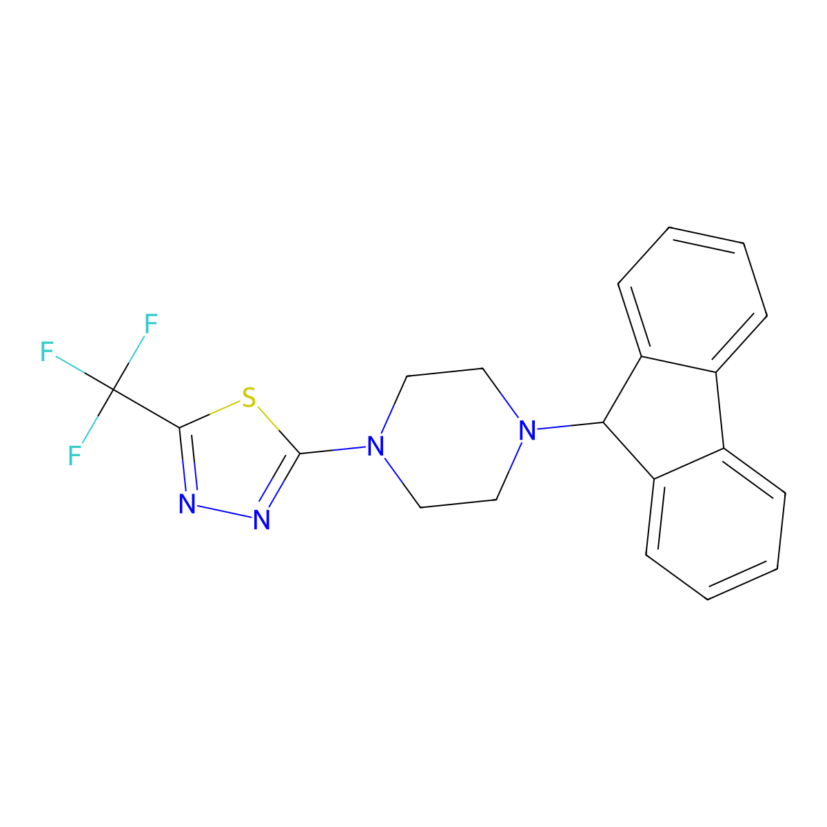 1-(9H-fluoren-9-yl)-4-[5-(trifluoromethyl)-1,3,4-thiadiazol-2-yl]piperazine molecular structure, CAS 694474-66-3